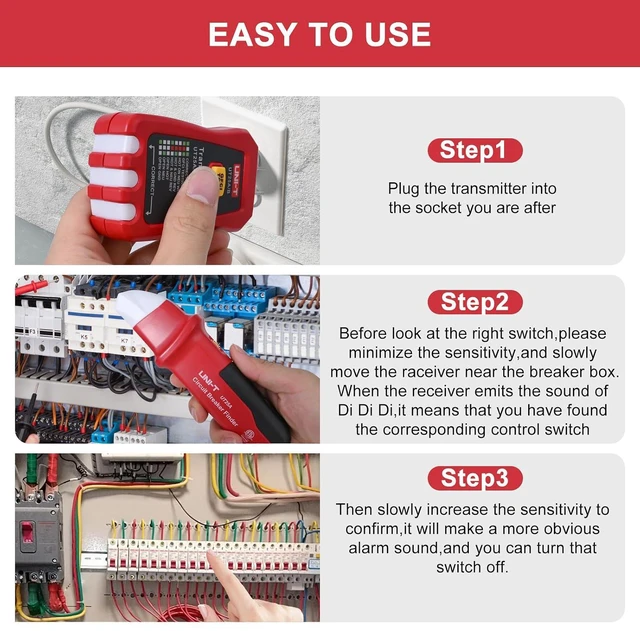 Alt view image 6 of 7 - UNI-T UT25A Circuit Breaker Finder,GFCI Outlet Tester,with NCV Test &Adjustable Sensitivity Buzzer Indication,Beeper Indicattion/Flashing Prompt,Applicable to Circuit Break Finder and Socket Test
