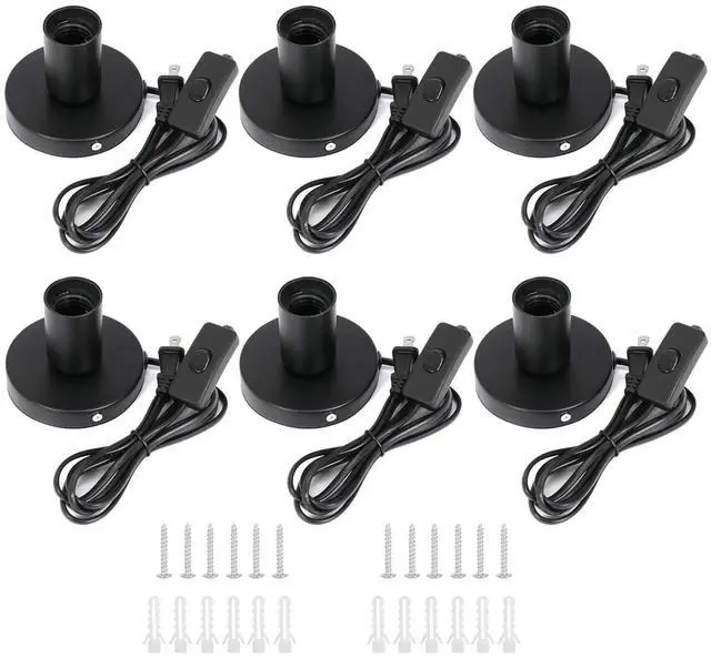 Main image of 6Pcs Desktop Lamp Base Light Base Socket Screw Light Bulb Holder Base with 6 Feet Cord on Off Switch Plug for Holding Bulb for Your Night Light