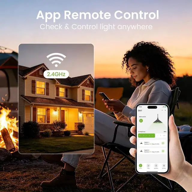 Alt view image 5 of 7 - GHome Smart Dual Dimmer Light Switch, 2 in 1 Single Pole Smart Dimmer Switch Works with Alexa & Google Home, WiFi 2.4Ghz, Stepless Dimming, Voice Control, Remote Control, Schedule & Timer, FCC Listed