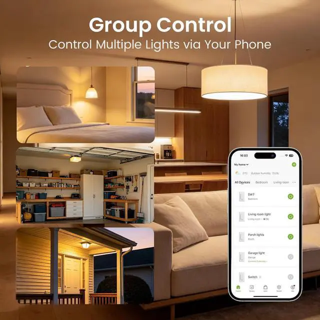 Alt view image 7 of 7 - GHome Smart Dual Dimmer Light Switch, 2 in 1 Single Pole Smart Dimmer Switch Works with Alexa & Google Home, WiFi 2.4Ghz, Stepless Dimming, Voice Control, Remote Control, Schedule & Timer, FCC Listed