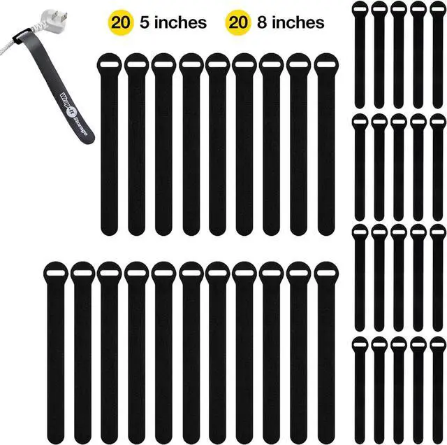 Alt view image 3 of 7 - Self-Gripping Cable Ties by Wrap-It Storage, Black, 40 Pack (5 Inch and 8 Inch Straps) Reusable Hook and Loop Cord Organizer Cable Ties for Cord Management and Desk or Office Organization