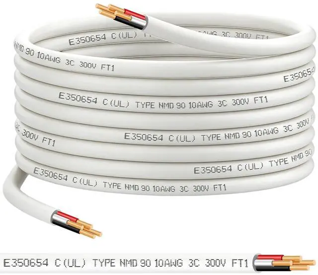 Main image of NMD90 Electrical Wire, 10/3, Non-Metallic Sheathed Cable for Indoor Electric Wiring, Residential and Commercial Buildings Wiring, Electric Wire 10 AWG 3 Conductors, 15FT, CUL Certification