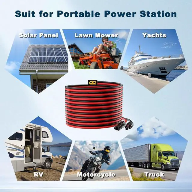 Alt view image 7 of 7 - 10AWG Cable Solar Connector to XT60 Female Adapter Solar Panel Charge Extension Cable (30FT)
