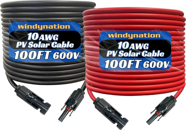 Main image of Pair Black + Red Solar Panel Extension Cable Wire Solar Connector 10 AWG or 12 AWG