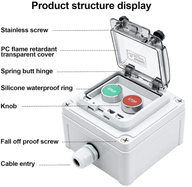 Alt view image 2 of 7 - IP67 Button Switch Outdoor Waterproof Box 2 Push (Letter) Red and Green Automatic Rest Momentary Button with Protective Cover Anti-misoperationSwitch(AC/DC 6A-110V/3A-240V/2.5A-380V)