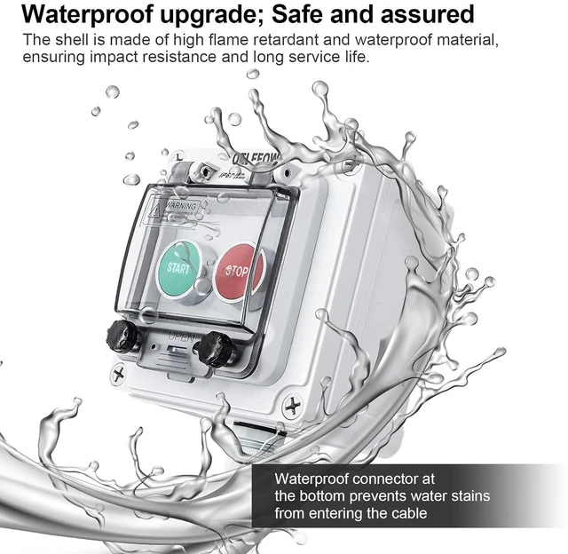 Alt view image 3 of 7 - IP67 Button Switch Outdoor Waterproof Box 2 Push (Letter) Red and Green Automatic Rest Momentary Button with Protective Cover Anti-misoperationSwitch(AC/DC 6A-110V/3A-240V/2.5A-380V)