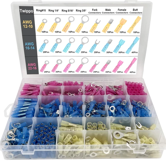 Main image of 550Pcs Waterproof Heat Shrink Wire Connectors Kit, Automotive Electrical Connector Terminals Kit, Butt Fork Ring and Spade Crimp Connectors Assortment (22-10AWG)