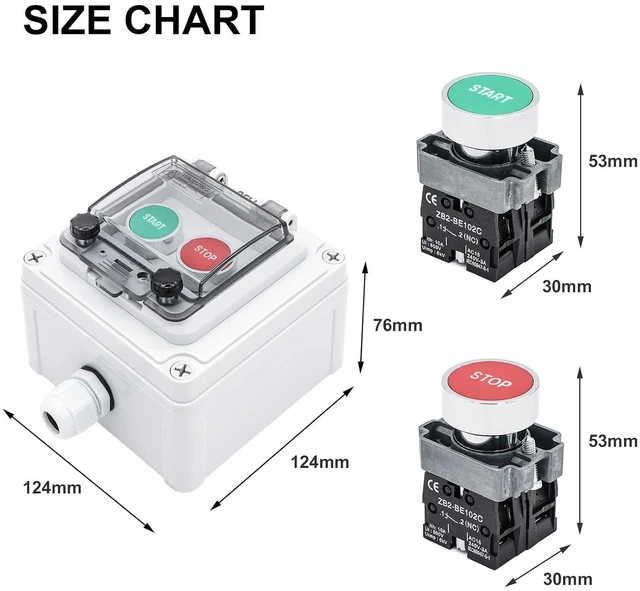 Alt view image 7 of 7 - IP67 Button Switch Outdoor Waterproof Box 2 Push (Letter) Red and Green Automatic Rest Momentary Button with Protective Cover Anti-misoperationSwitch(AC/DC 6A-110V/3A-240V/2.5A-380V)
