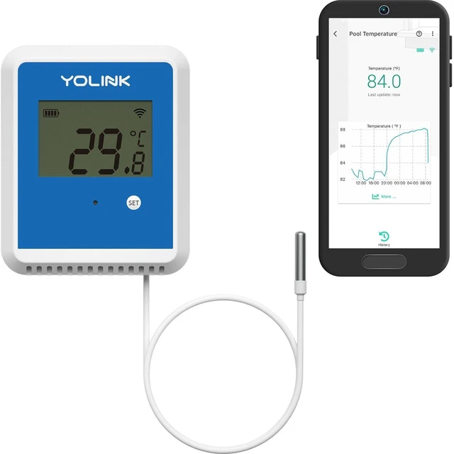 Main image of YoLink Smart X3 Version Outdoor Temperature Data Logger with Probe, Thermometer, 1/4 Mile Range, 5+ Years Battery Life, Emails, Text, App Alerts, Alexa, IFTTT. Pool, Hot Tub, Fish Tank. Hub Required!