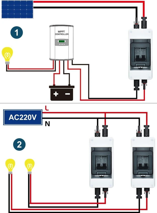 Alt view image 2 of 7 - DIHOOL 15 Amp Solar DC Disconnect Switch, Outdoor Breaker Box, DC Miniature Circuit Breaker