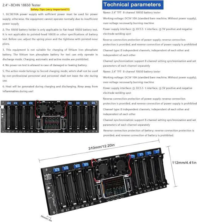 Alt view image 3 of 7 - Battery Tester,8-Channel Battery Tester 2.4inch TFT Display Battery Capacity Testing with Multi-Mode Functionality Enhanced Safety, and Intuitive Displaying