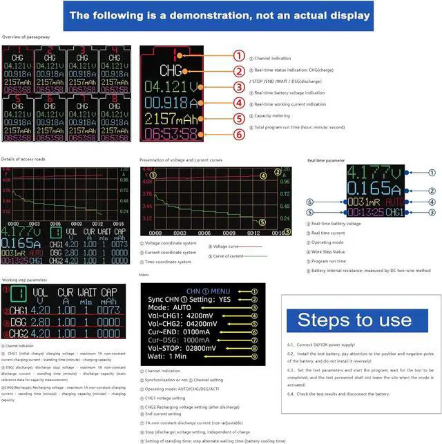 Alt view image 6 of 7 - Battery Tester,8-Channel Battery Tester 2.4inch TFT Display Battery Capacity Testing with Multi-Mode Functionality Enhanced Safety, and Intuitive Displaying