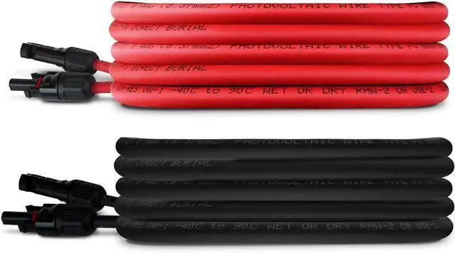 Main image of TEMCo 8 AWG/Gauge Solar Panel Extension Cable - Made in The USA (M/F Solar Connector Ends) (60 Feet Black + 60 Feet Red) (Variety of Lengths Available)