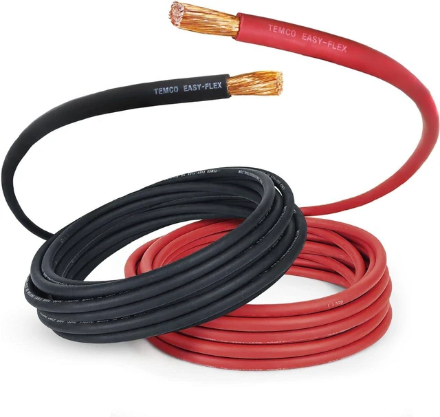 Main image of TEMCo 1/0 Gauge AWG 5 Ft Black + 5 Ft Red Flexible Pure Copper Made in USA Welding Cable Battery Wire - Heavy Duty Solar, Inverter, Car, RV, Truck