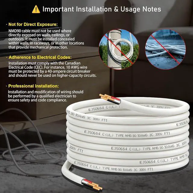 Alt view image 7 of 7 - NMD90 Electrical Wire, 10/3, Non-Metallic Sheathed Cable for Indoor Electric Wiring, Residential and Commercial Buildings Wiring, Electric Wire 10 AWG 3 Conductors, 15FT, CUL Certification