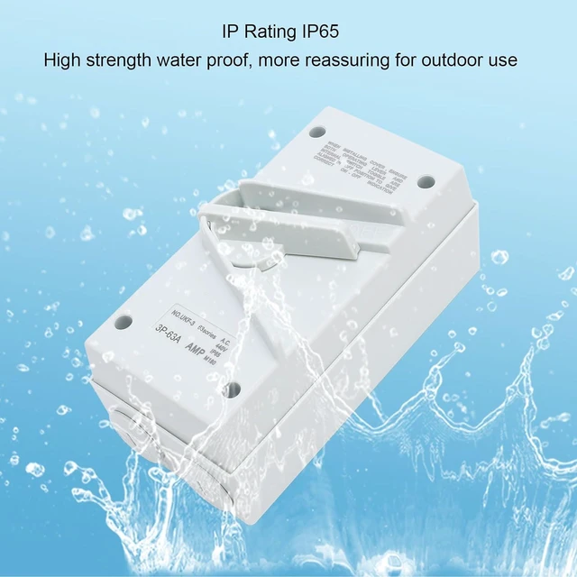 Alt view image 4 of 7 - Fockety Enclosed Motor Disconnect Switch, AC440V 63A 3Pole IP65 Water Proof Disconnect Breaker Box, Safety Switches Enclosed Motor Circuit Breaker for Generator Boat Welding