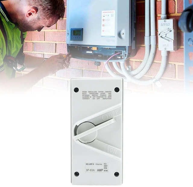 Alt view image 6 of 7 - Fockety Enclosed Motor Disconnect Switch, AC440V 63A 3Pole IP65 Water Proof Disconnect Breaker Box, Safety Switches Enclosed Motor Circuit Breaker for Generator Boat Welding