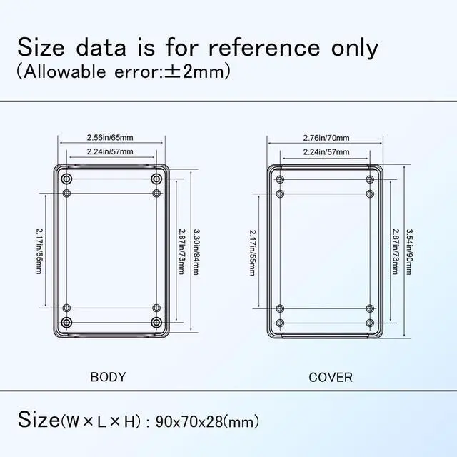 Alt view image 7 of 7 - Project Box 8 Pieces Electrical Box Small Junction Box ABS Plastic Enclosure Power Electronic Case Black 3.5" x 2.8" x 1.1"(90 x 70 x 28mm)
