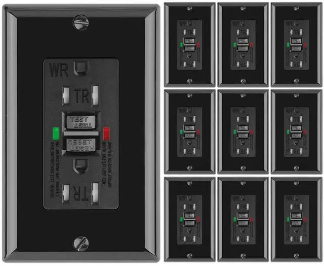 Main image of 10 Pack - POWAWINI GFCI Outlet 15 Amp, UL Listed, Self-Test GFI Receptacles, TamperResistant, Weather Resistant, LED Indicator, with Decor Wall Plates and Screws, Indoor or Outdoor Use (Black)