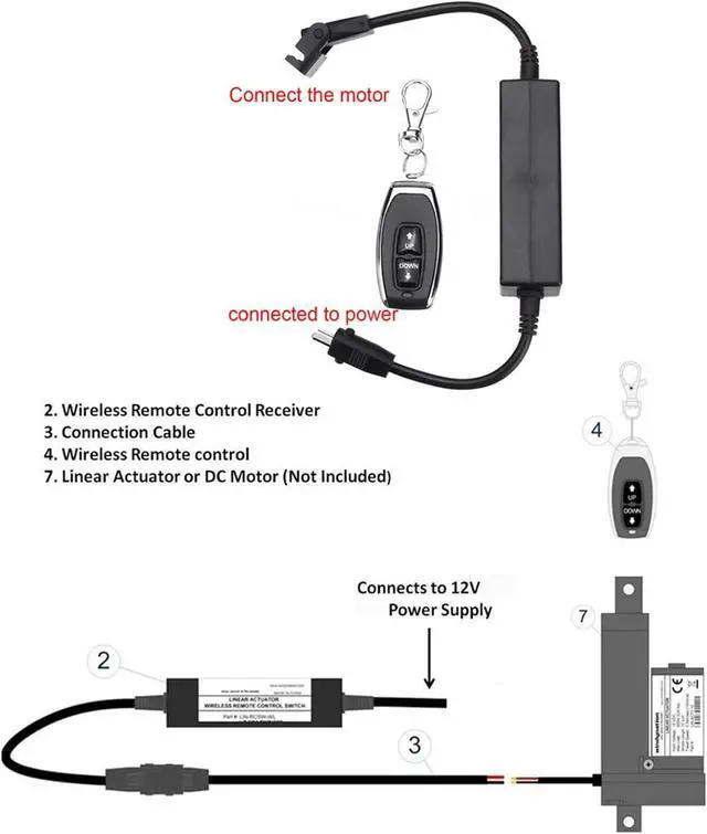 Alt view image 2 of 7 - 12V Remote Control Linear Actuator, DC Motor Remote Control, Dpdt Switch Forward and Reverse