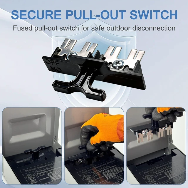 Alt view image 3 of 7 - 30 Amp Fused AC Disconnect Box, Pull-Out Switch NEMA 3R Outdoor Metal Box for Mini Split, Air Conditioning and Home & Light Commercial HVAC Systems, 240V, UL Listed, Fuse NOT Included