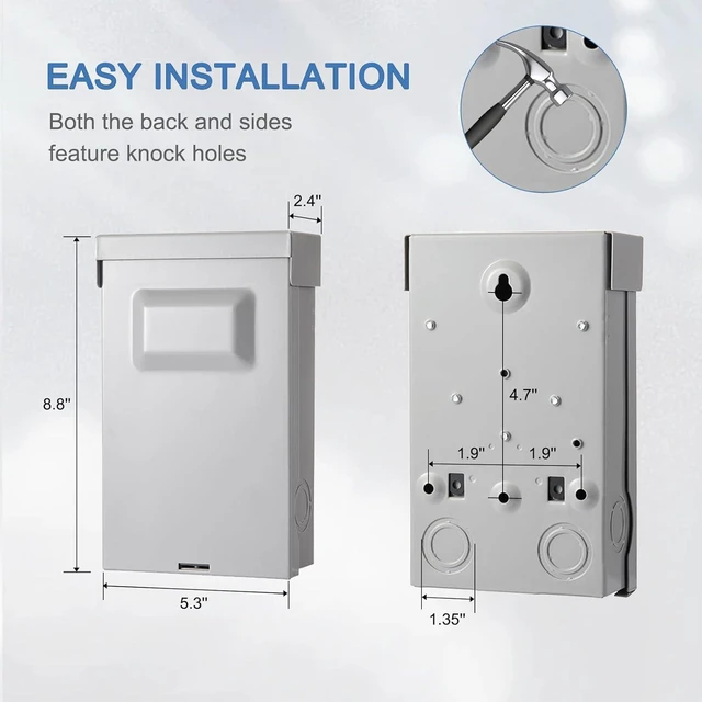Alt view image 5 of 7 - 30 Amp Fused AC Disconnect Box, Pull-Out Switch NEMA 3R Outdoor Metal Box for Mini Split, Air Conditioning and Home & Light Commercial HVAC Systems, 240V, UL Listed, Fuse NOT Included