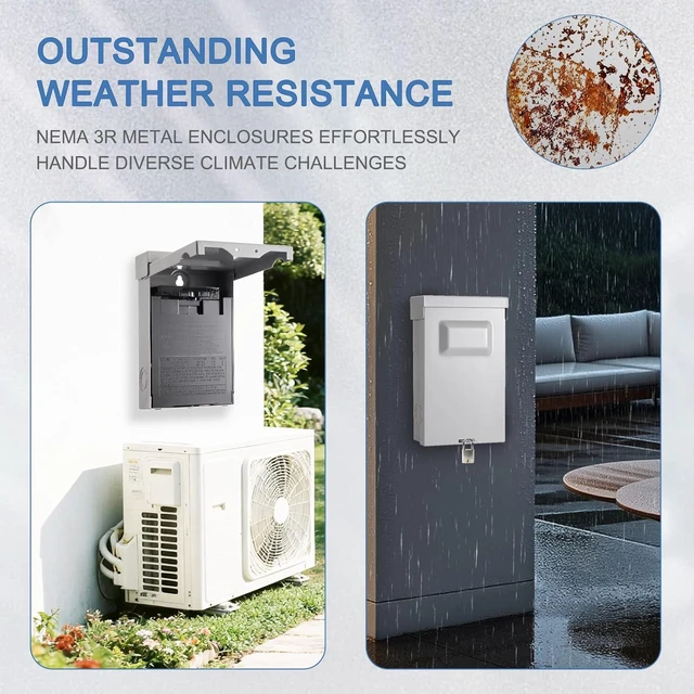 Alt view image 7 of 7 - 30 Amp Fused AC Disconnect Box, Pull-Out Switch NEMA 3R Outdoor Metal Box for Mini Split, Air Conditioning and Home & Light Commercial HVAC Systems, 240V, UL Listed, Fuse NOT Included