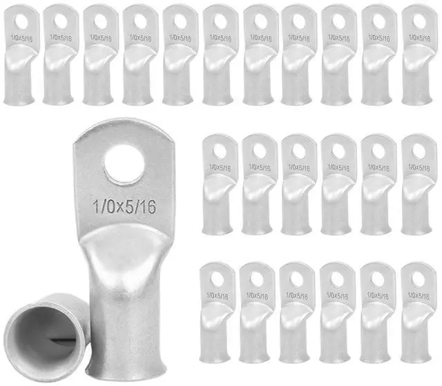 Main image of 25Pcs 1/0 AWG 5/16"(M8) Stud Tinned Copper Ring Terminals Battery Cable Ends Wire Lugs 1/0 Gauge Battery Cable Lugs Heavy Duty Cable Lugs Bare Copper Eyelets Tubular Ring Terminal Connectors