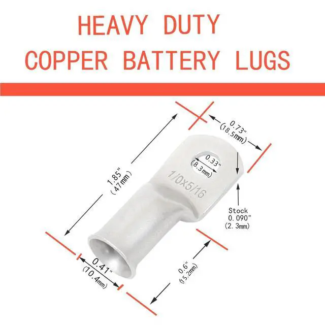 Alt view image 3 of 6 - 25Pcs 1/0 AWG 5/16"(M8) Stud Tinned Copper Ring Terminals Battery Cable Ends Wire Lugs 1/0 Gauge Battery Cable Lugs Heavy Duty Cable Lugs Bare Copper Eyelets Tubular Ring Terminal Connectors