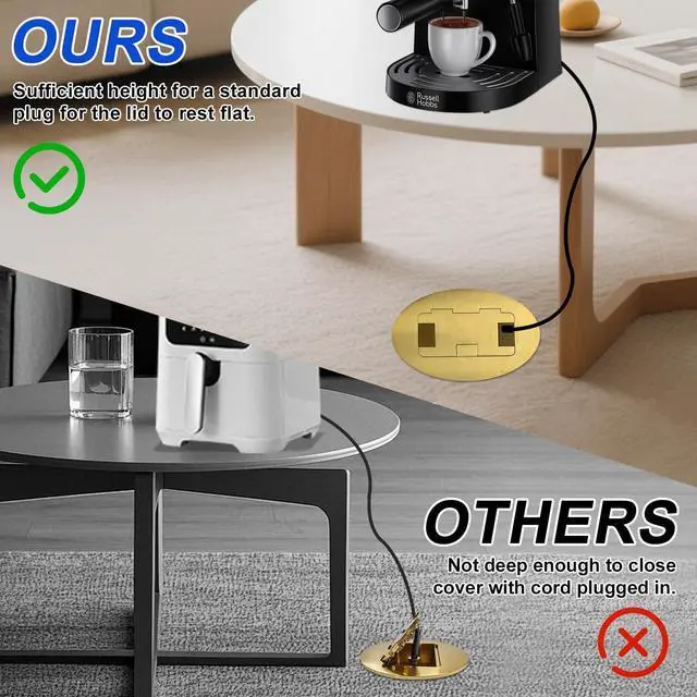 Alt view image 6 of 6 - Floor Outlet Recessed Floor Outlet Box Fast Charging 4.8A USB A+Type C Port 20 Amp Receptacle Kit - 2 Pack (Gold)