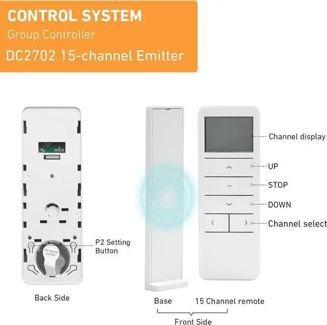 Alt view image 4 of 7 - Smart 15-Channel Blind Remote DC2702 - RF Controller for Motorized Shades - Group Control Multiple Windows - DIY Smart Home Automation