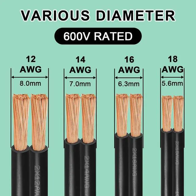 Alt view image 3 of 7 - 12/2 Pure Copper Wire 100 ft, 600V 12 Gauge 2 Conductor PVC Parallel Wire, Direct Burial Oxygen Free Copper Electrical Wire for Solar Lighting, Outdoor Lighting Landscape(12AWG 100FT)