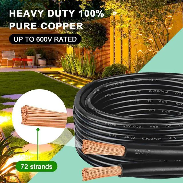 Alt view image 2 of 7 - 12/2 Pure Copper Wire 100 ft, 600V 12 Gauge 2 Conductor PVC Parallel Wire, Direct Burial Oxygen Free Copper Electrical Wire for Solar Lighting, Outdoor Lighting Landscape(12AWG 100FT)