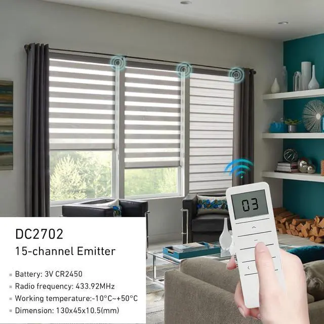 Alt view image 6 of 7 - Smart 15-Channel Blind Remote DC2702 - RF Controller for Motorized Shades - Group Control Multiple Windows - DIY Smart Home Automation