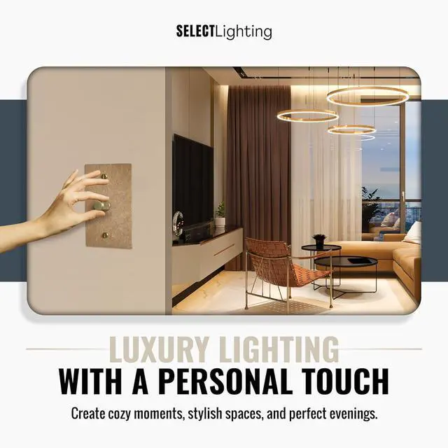 Alt view image 5 of 7 - Select Vintage Brass Dimmer Light Switch, 1 Way Rotary Dimmer, 1 Gang TRIAC/Leading Edge Dimmable LED Light Switch, 15A 120V AC with Brass Knob, Faceplate & Dimming Module, UL Listed