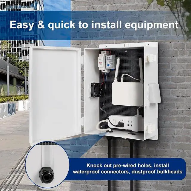 Alt view image 2 of 7 - Namunanee Outdoor Electrical Box with Thermostat and Fan, ABS Water Resistant Enclosure with Internal Mounting Panel & Hinged Cover,16" H* 12" L* 5.9" W Plug & Play.
