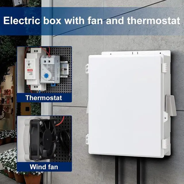 Alt view image 3 of 7 - Namunanee Outdoor Electrical Box with Thermostat and Fan, ABS Water Resistant Enclosure with Internal Mounting Panel & Hinged Cover,16" H* 12" L* 5.9" W Plug & Play.