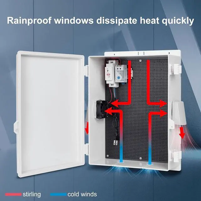 Alt view image 5 of 7 - Namunanee Outdoor Electrical Box with Thermostat and Fan, ABS Water Resistant Enclosure with Internal Mounting Panel & Hinged Cover,16" H* 12" L* 5.9" W Plug & Play.
