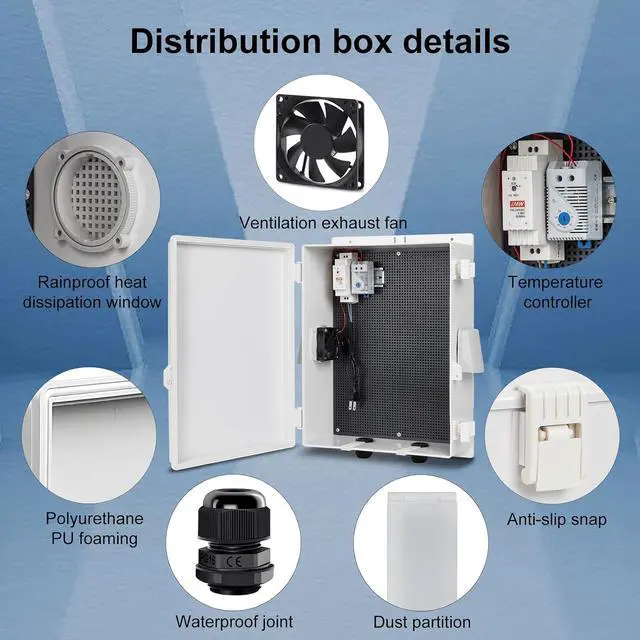 Alt view image 6 of 7 - Namunanee Outdoor Electrical Box with Thermostat and Fan, ABS Water Resistant Enclosure with Internal Mounting Panel & Hinged Cover,16" H* 12" L* 5.9" W Plug & Play.