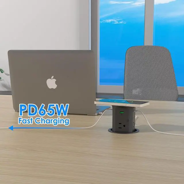 Alt view image 4 of 7 - ANNQUAN 3.15" Pop Up Countertop Outlet with 15W Wireless Charger,Max 65W Power Delivery,Pop Up Electrical Outlet with 4 Outlets 4 USB Ports