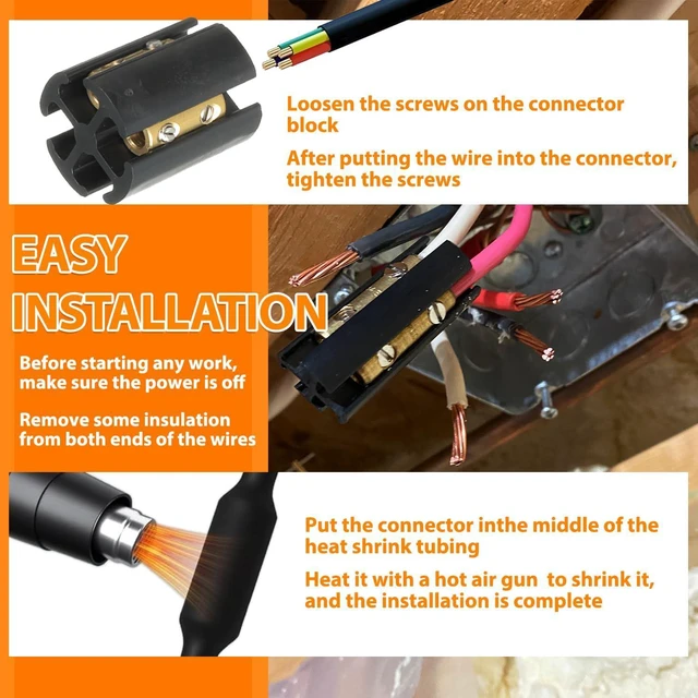 Alt view image 4 of 7 - Underground Wire Splice Kit Suit for 14/3 to 8/3 Range, Direct Burial UF Cable Splice Kit, Handle up to 600 Volts Maximum, Includes Connectors and Shrink Tube Electrical Cable(2 Sets)