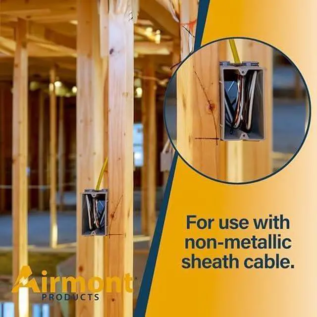 Alt view image 3 of 5 - (16 Pack) 22 Cubic Inch Plastic Electrical Box, Grey Deep Outlet Box, One Gang New Work Junction Box, Captive Nails, Length 3.75'', Width 2.25'', Depth 2.9'', PVC Outlet Box, 22.5 Cu. in. Capacity