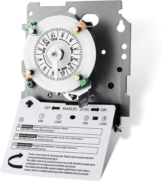 Main image of Upgraded T104M Mechanical Timer Switch (Mechanism Only), 24-Hour Heavy-Duty Timer Switch for Pool Pumps Lighting, 208V-277V 40A DPST, with High-Contrast White Dial, with 4 Pairs of Trippers Included