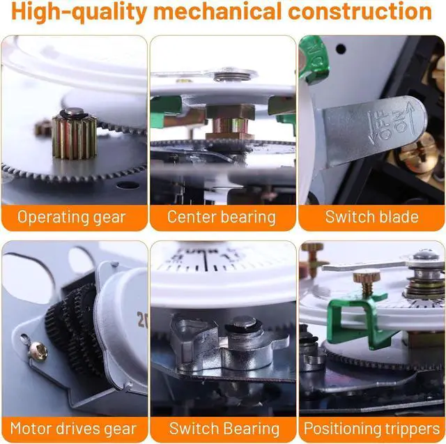 Alt view image 6 of 7 - Upgraded T104M Mechanical Timer Switch (Mechanism Only), 24-Hour Heavy-Duty Timer Switch for Pool Pumps Lighting, 208V-277V 40A DPST, with High-Contrast White Dial, with 4 Pairs of Trippers Included