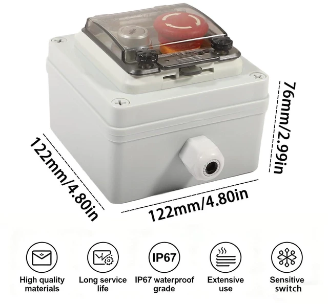Alt view image 2 of 7 - Push Button Box with Emergency Stop and Key Switch IP67 Button Switch Emergency Stop Button Lock Button Protective Cover Anti Misoperation