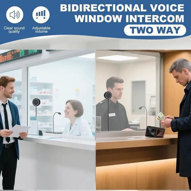 Alt view image 2 of 7 - Window Intercom,Dual-Way Window Speaker System for Business,Bank,Office,Hospital,Counter,Store,Station,School,Ticket Window