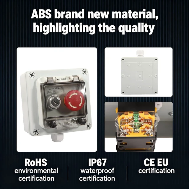 Alt view image 5 of 7 - Push Button Box with Emergency Stop and Key Switch IP67 Button Switch Emergency Stop Button Lock Button Protective Cover Anti Misoperation