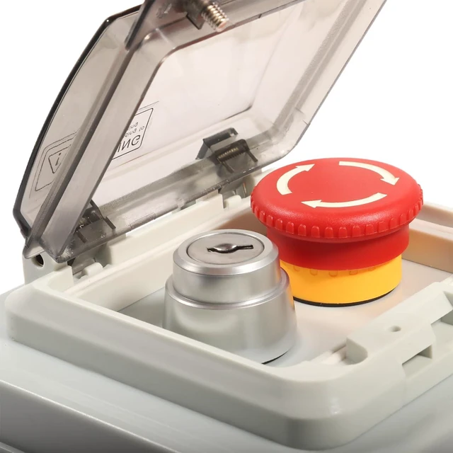 Alt view image 6 of 7 - Push Button Box with Emergency Stop and Key Switch IP67 Button Switch Emergency Stop Button Lock Button Protective Cover Anti Misoperation