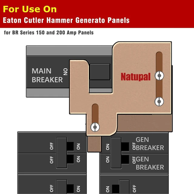 Alt view image 2 of 7 - Generator Interlock Kit compatible with Cutler Hammer Generator Interlock Kit for BR Series 150 and 200 amp Panels, 1 1/4 - 1 7/16 inches Spacing between main and branch breaker1