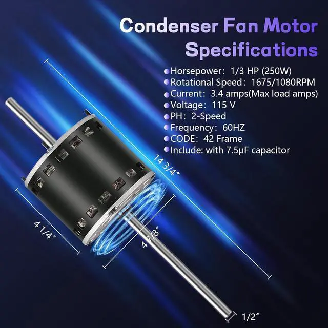 Alt view image 2 of 7 - AC Rv Conditioner Motor with Condenser Direct Replacement for Coleman Mach RV AC Fasco D1092, 1468-306 7855MVA-A11U Y6L457D01L 1468A3069 7184-0156 etc, 1/3 HP 1675/1080
